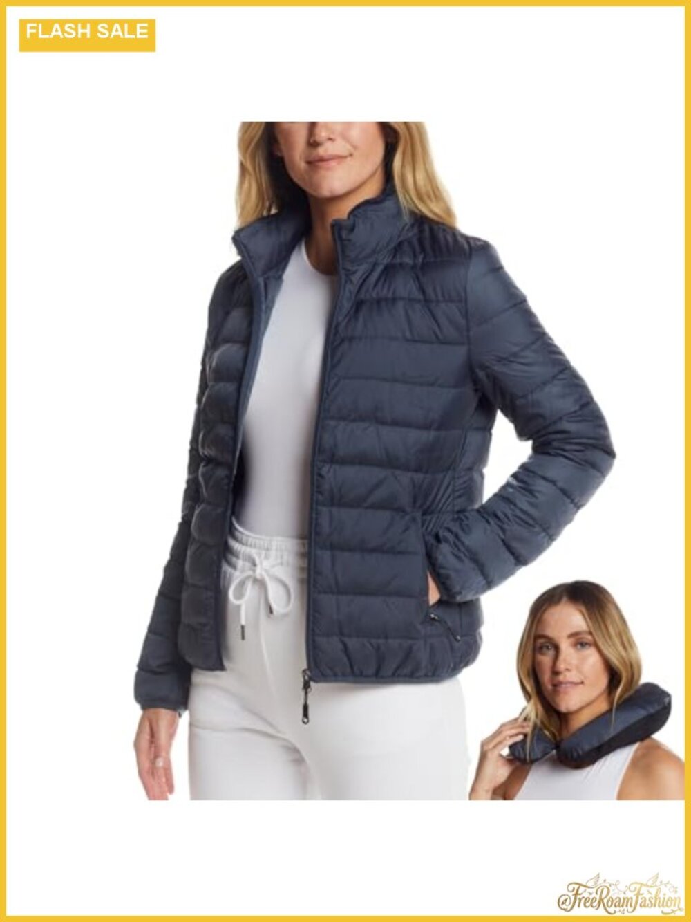 Packable Puffer Jacket Travel Neck Pillow Alt Down Quilted Coat